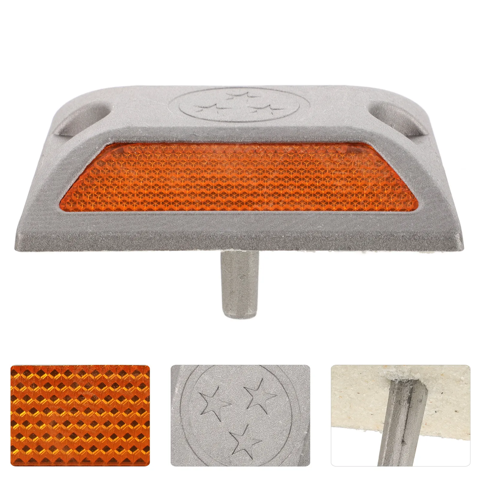 2Pcs Aluminum Reflective Road Stud Dual Yellow Raised Design Night Visibility Pavement Marker Roadside Safety Reflector