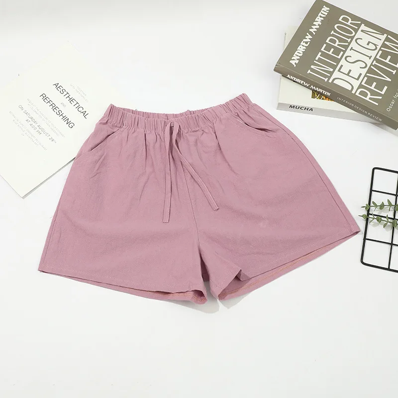 2026 Neue Damen Baumwoll-Leinen-Shorts Sommer Lässige Einfarbige Shorts mit Taschen Weites Bein Mode Alltagstaugliche Lockere Sport-Kurzhose – Detail 3