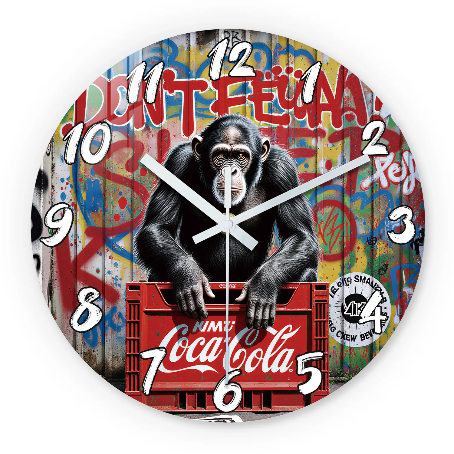 Graffiti Gorilla Coca-Cola Slogan Wooden Wall Clock, 10-24inch Silent Wall Clocks, Aa Battery Powered, Suitable for Living Room, Bedroom, Office, (Mother's Day, Easter, April Fool's Day), (Batteries Not Included)
