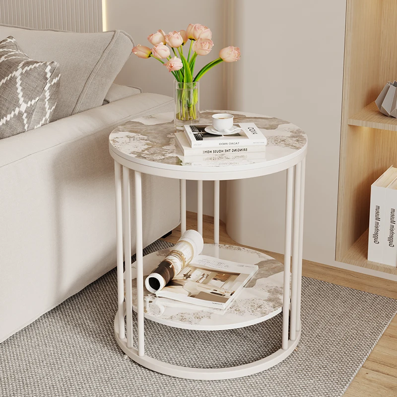 

rock slab sofa edge coffee table light luxury simple side table for Bedroom Living room Double-layer storage table Household