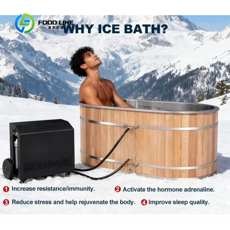 Customized Athlete Recovery Red Cedar Barrel Ice Bath Tub, Smart WIFI Ozone Sterilizer Matching Cold Plunge Chiller Combo