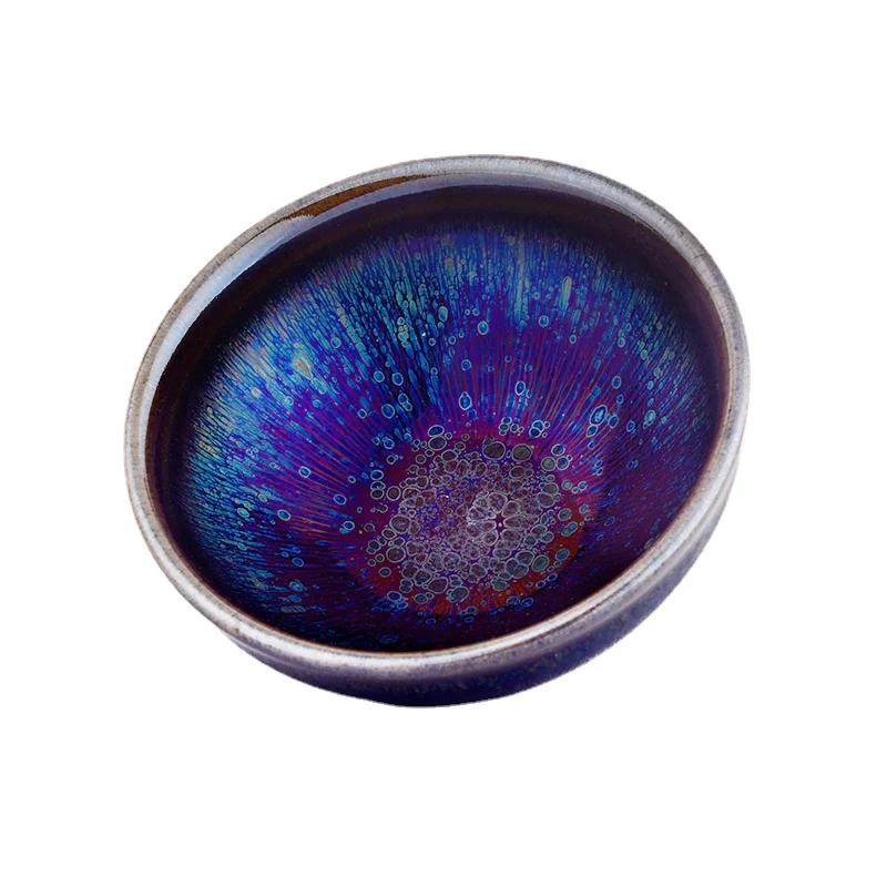 Jinxiu Shanhe Pure Handmade Tea Cup, Built by Famous Artists, Colorful, Obsidian, Peacock, High End Gift Box