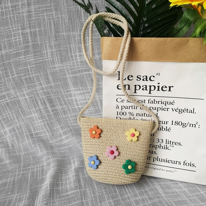 Tas Selempang Jerami Anak-anak Dompet Koin Kecil Anak Perempuan Cantik Tas Tangan Dompet Putri Tas Bahu Musim Panas Mini Anak-anak Bayi