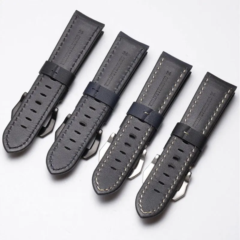 Handmade Custom Nylon Watchband 316L Steel Pin Buckle Flat Interface Strap 20MM 22MM 24MM 26MM Calfskin Lining For LUMINOR Watch