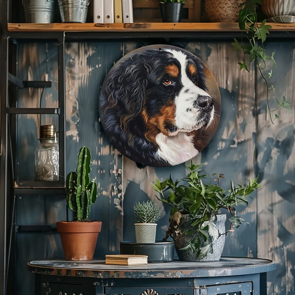 1pc Round Aluminum Wall Art - Bernese Mountain Dog Portrait, Versatile Country Decor for Wedding, Bridal Shower, Birthday, Bache