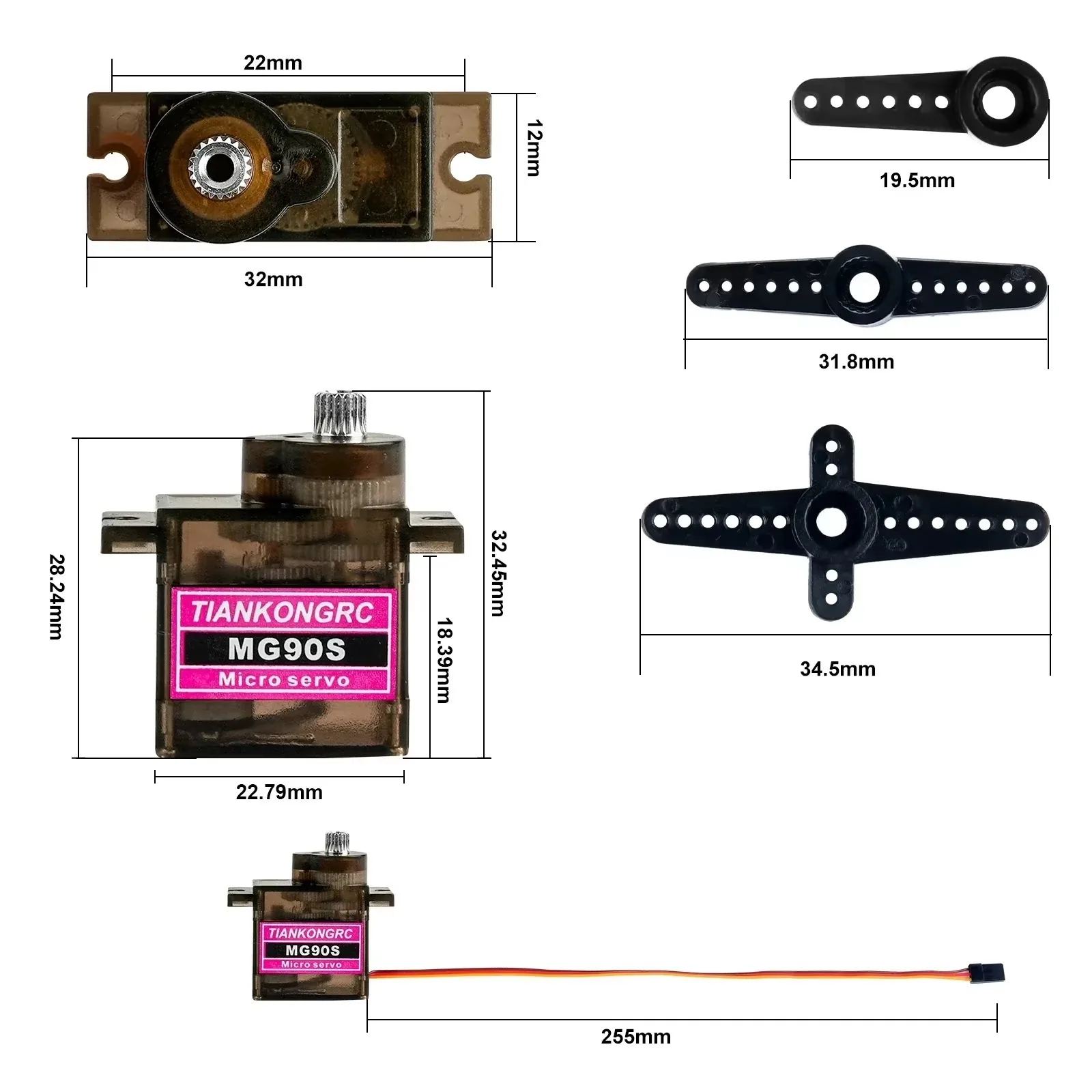 MG90S Micro Servo 180/270/360° Adjustable Metal Gear 2kg·cm Torque for Arduino/Drone/Raspberry Pi