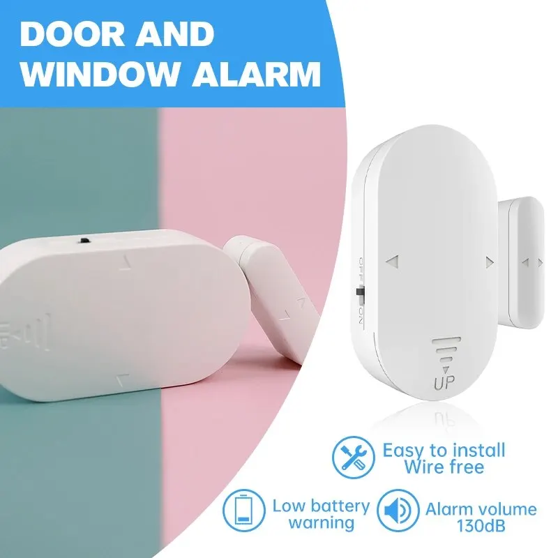 Wireless White Door Window Alarm, 130DB High Sensitive Sensor Door Alarms for Kids Safety, Door Chime for Store Home,5 Modes