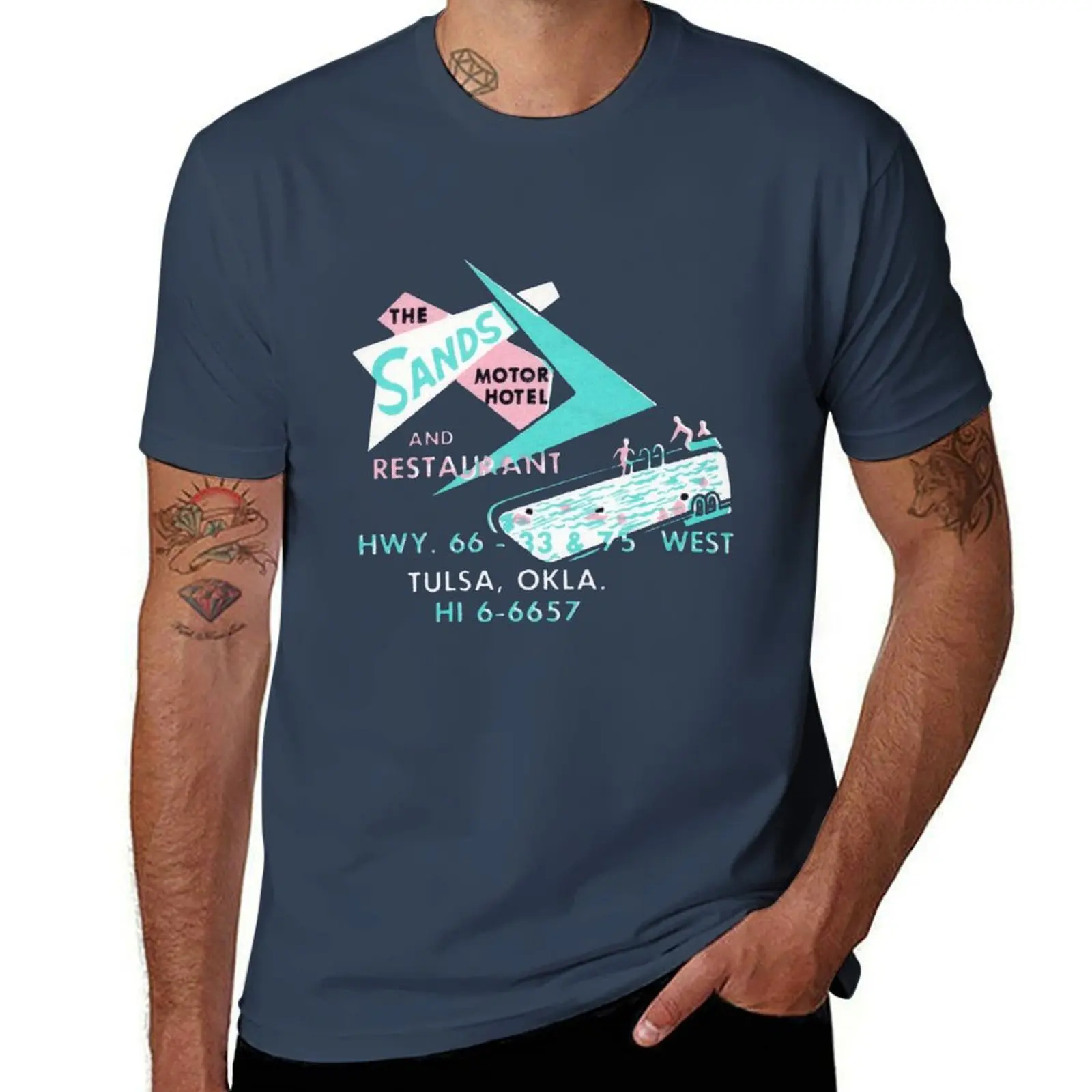 

1950s Sands Motor Hotel on Route 66 T-Shirt anime t shirts oversize man t shirt cotton T-Shirt