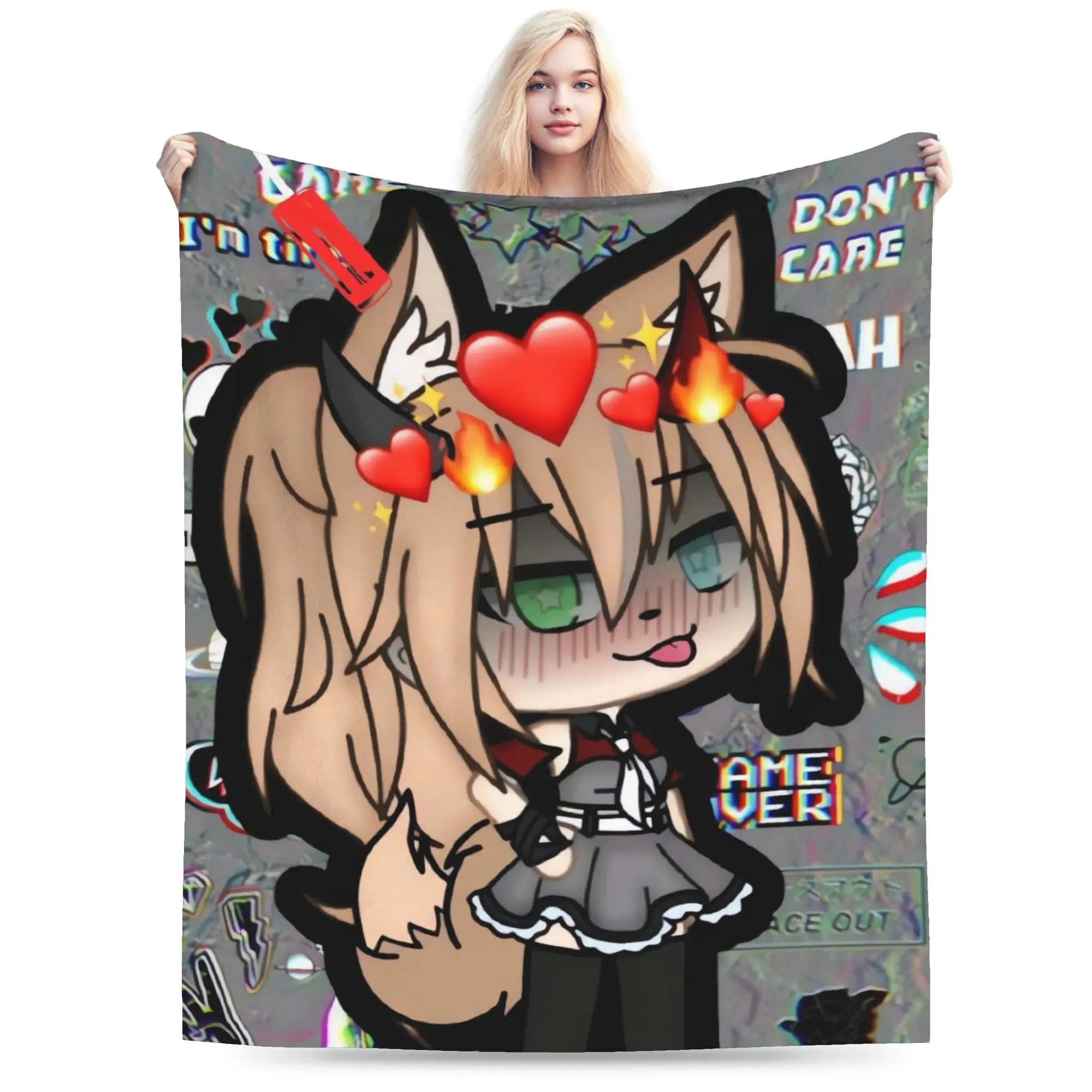 Gacha Life Flannel Blanket Autumn  Super Warm Throw Blanket for Kids Adult Outdoor Street Trend Bedspread Sofa Bed Cover