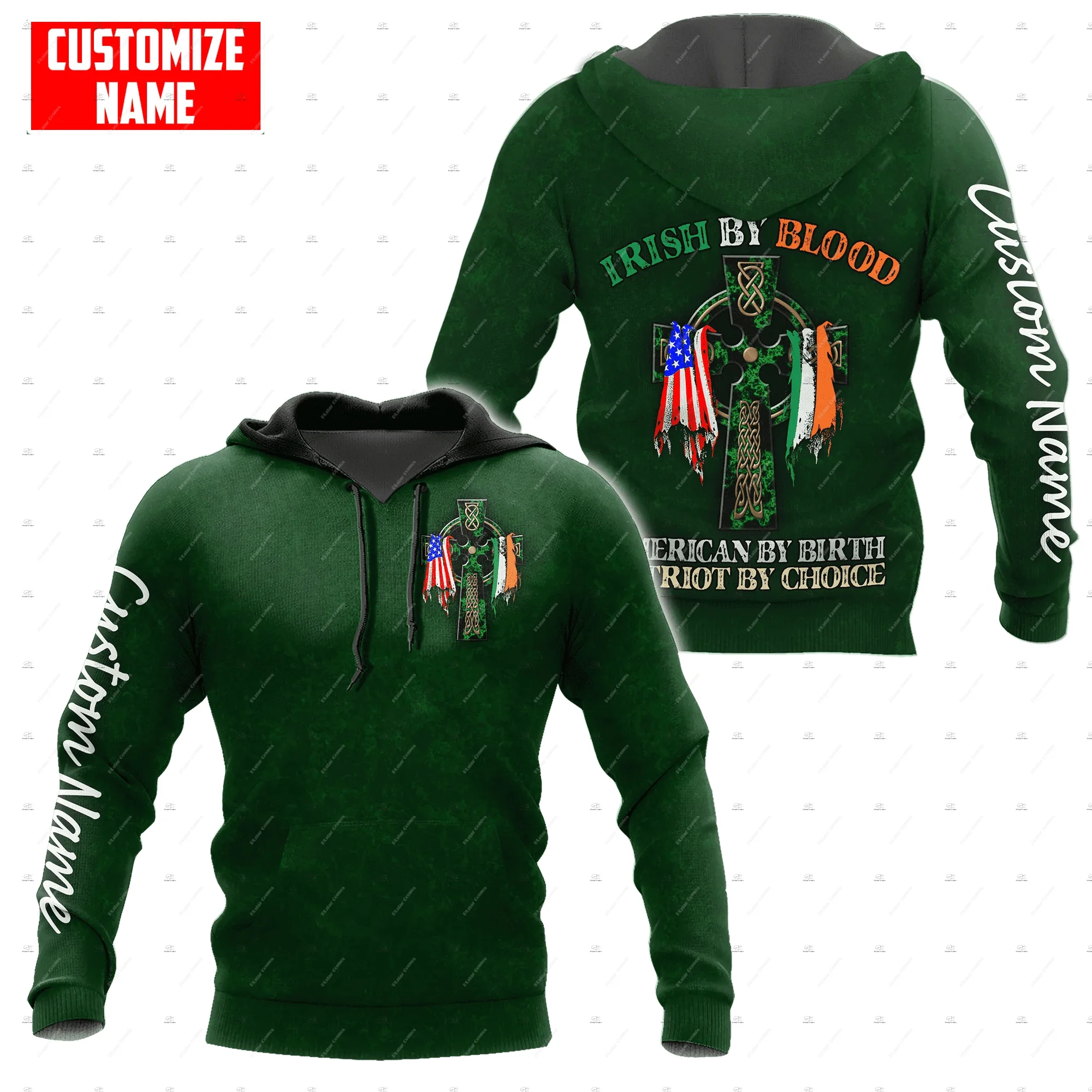 

Custom Name Irish Ireland Country Flag St.Patrick Tattoo Vintage Retro Unisex 3DPrint Harajuku Pullover Casual Jacket Hoodies 10