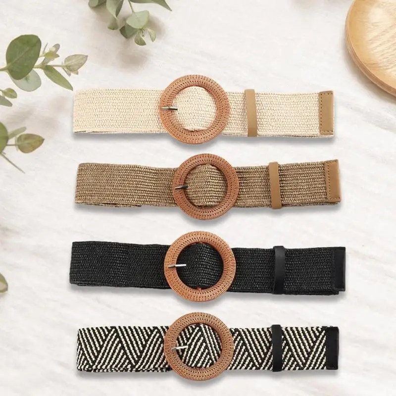 

652F Fashion Braided Belt for Women Teens Bohemian Waiststrap Simple Wide Belt Decorative Waistband for Vacation Beach Wear