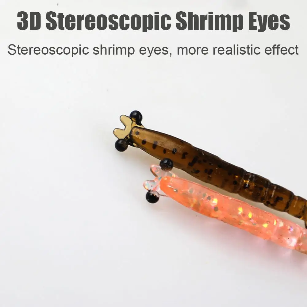 10 Stück leuchtende, weiche Garnelen-Angelköder, 1,3 g, 58 mm, künstlicher Silikonköder mit 3D-Augen für Süßwasser – Detail 21