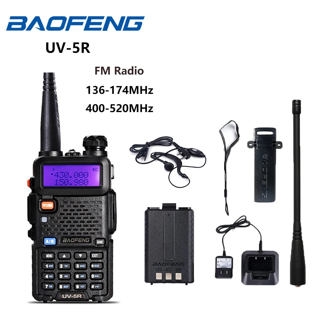 Baofeng UV-5R Radio 5W/8W UV5R FM Walkie Talkie 136-174MHz 400-520MHz Ham Radio VHF UHF With Earphone 1800/3800mAh Battery