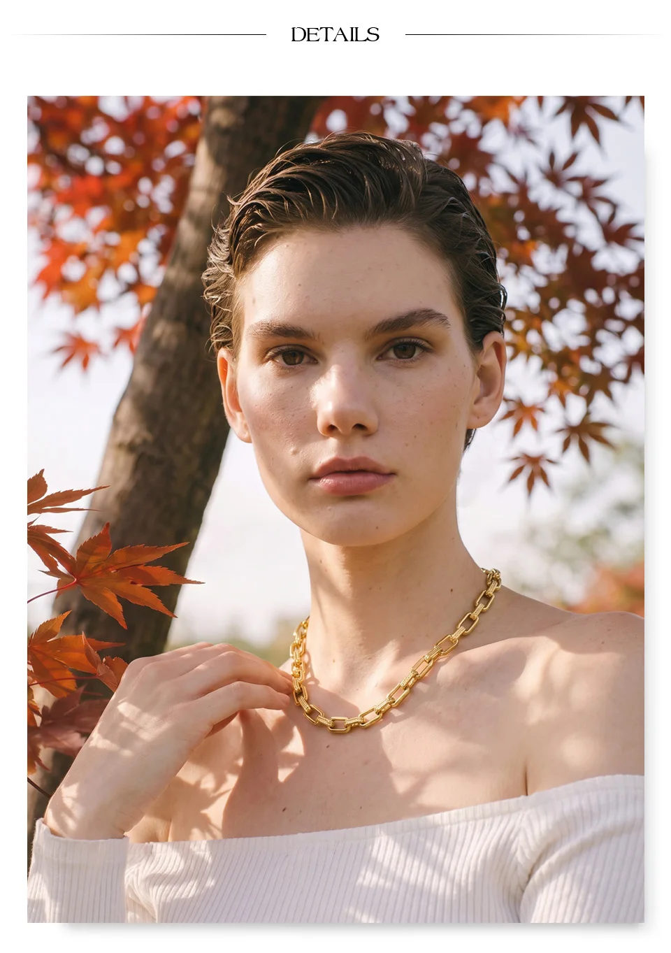 Yhpup Statement-Halskette aus Edelstahl, Schwerer Industriestil, 18K PVD-Beschichtung, Strukturierte Metallkette, Trendiger Schmuck – Detail 4