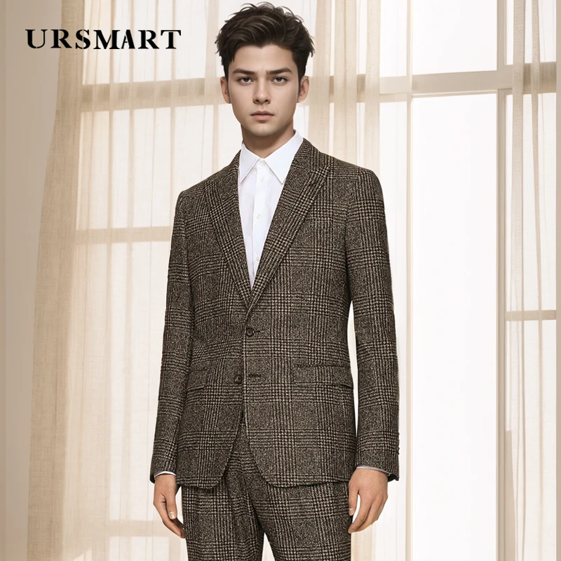 High quality plaid wool men's casual suit British fashion gentleman style tailored coat custom fashion suit for men