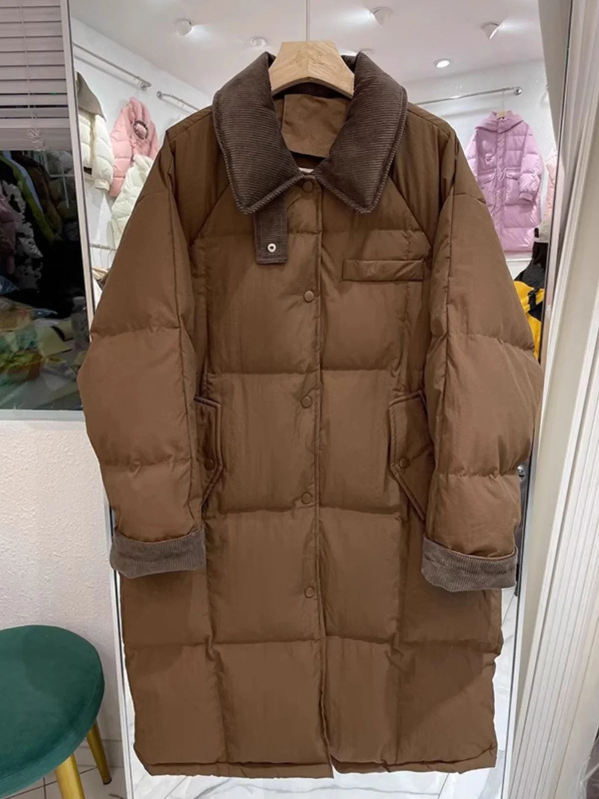 

Длинное хлопковое длинное женское зимнее пальто Thiened в стиле ретро, однотонное повседневное удобное теплое вельветовое пальто на пуговицах