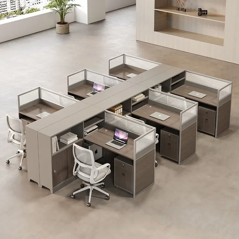 Modern Office Desk with Privacy Screen and Storage Staff Workstation Cubicle Partition Table Chair Set Compact Home Office