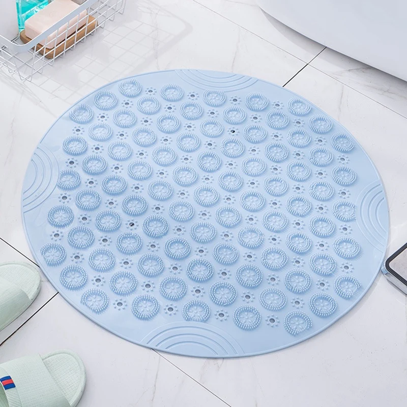 Round Non-Slip Shower Mat Strong Suction Bath Mats With Drain Holes With Raised Massage Loop Easy To Use , E