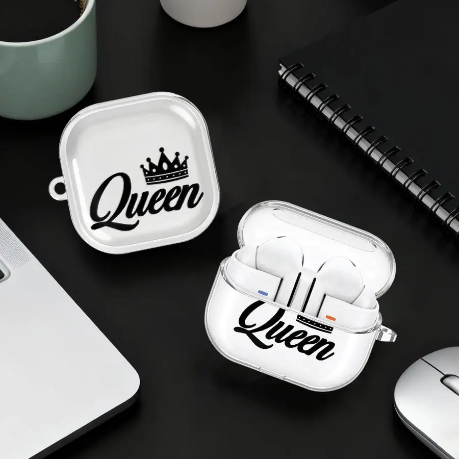 

Clear Earphone Cases Cover With Hook Case For Samsung Galaxy Buds 2 2Pro 4 Pro 3 FE 3Pro 4Pro Live Queens Crown Pattern