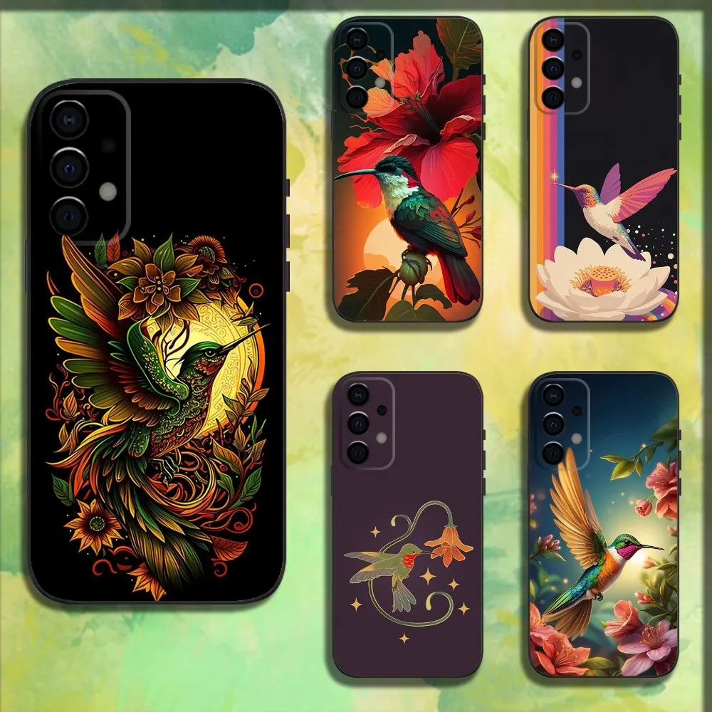 Art Hummingbird Phone Case For Samsung Galaxy A13,A21s,A22,A31,A32,A52,A53,A71,A80,A91 Soft Black Cover