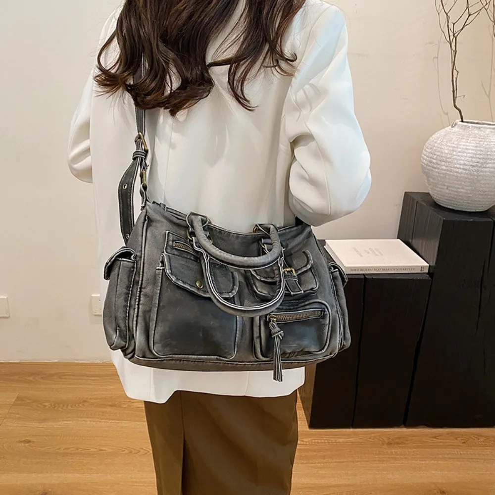 

2024 Vintage Y2k Shoulder Bags Large Capacity PU Pocket Travel Shoulder Crossbody Bags For Women Commuter Tote Bags