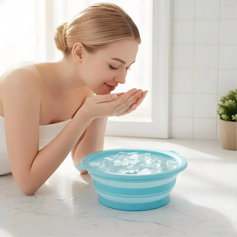 Foldable Silicone Face Ice Bowl With Integrated 8 Cell Ice Tray For Daily Facial Cleansing Reusable At Home Spa