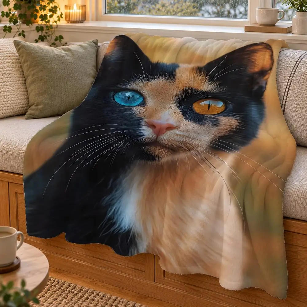 Cat Throw Double Sided Flannel Throw Blanket Soft Warm Washable Home Decor