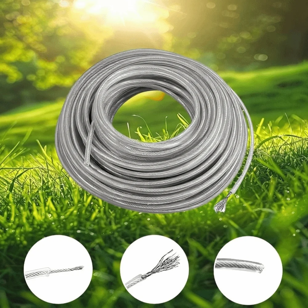 5m/10m/15m*2.4mm/2.7mm/3mm Grass Trimmer Line Nylon and Steel Wire Braided Texture Trimmer Cord Sharp Cutting Edge Round Shape