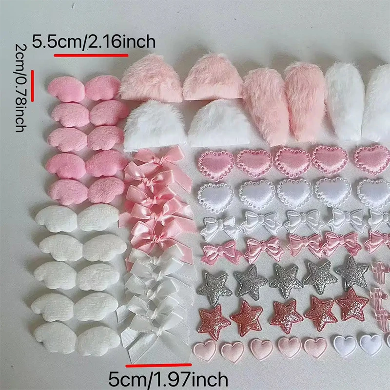 98pcs Handmade DIY Japanese Style Ita Bag Cute Plush Ears Wings Bow Accessories Kit Anime Badge Card Holder Decorative Material