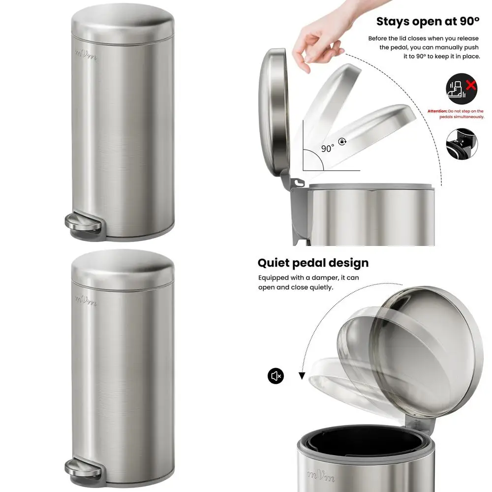 

8-галлонный мусорный бак с педалью и крышкой, с защитой от отпечатков пальцев, из матовой нержавеющей стали, подходит для кухни и гостиной (серебристый)