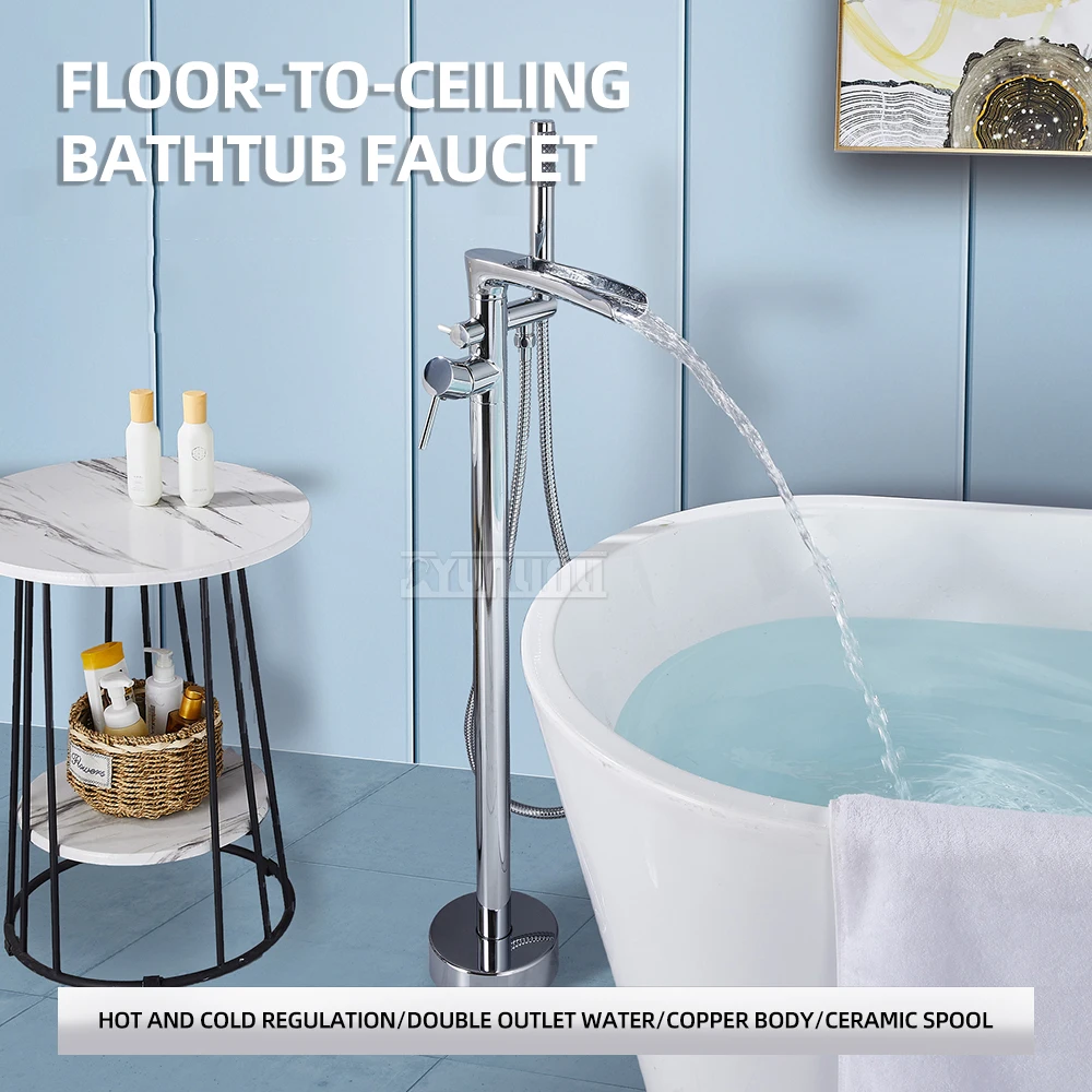 Vertical floor standing bathtub hot and cold faucet, all copper cylinder edge shower faucet set, column shower faucet 2025 NEW