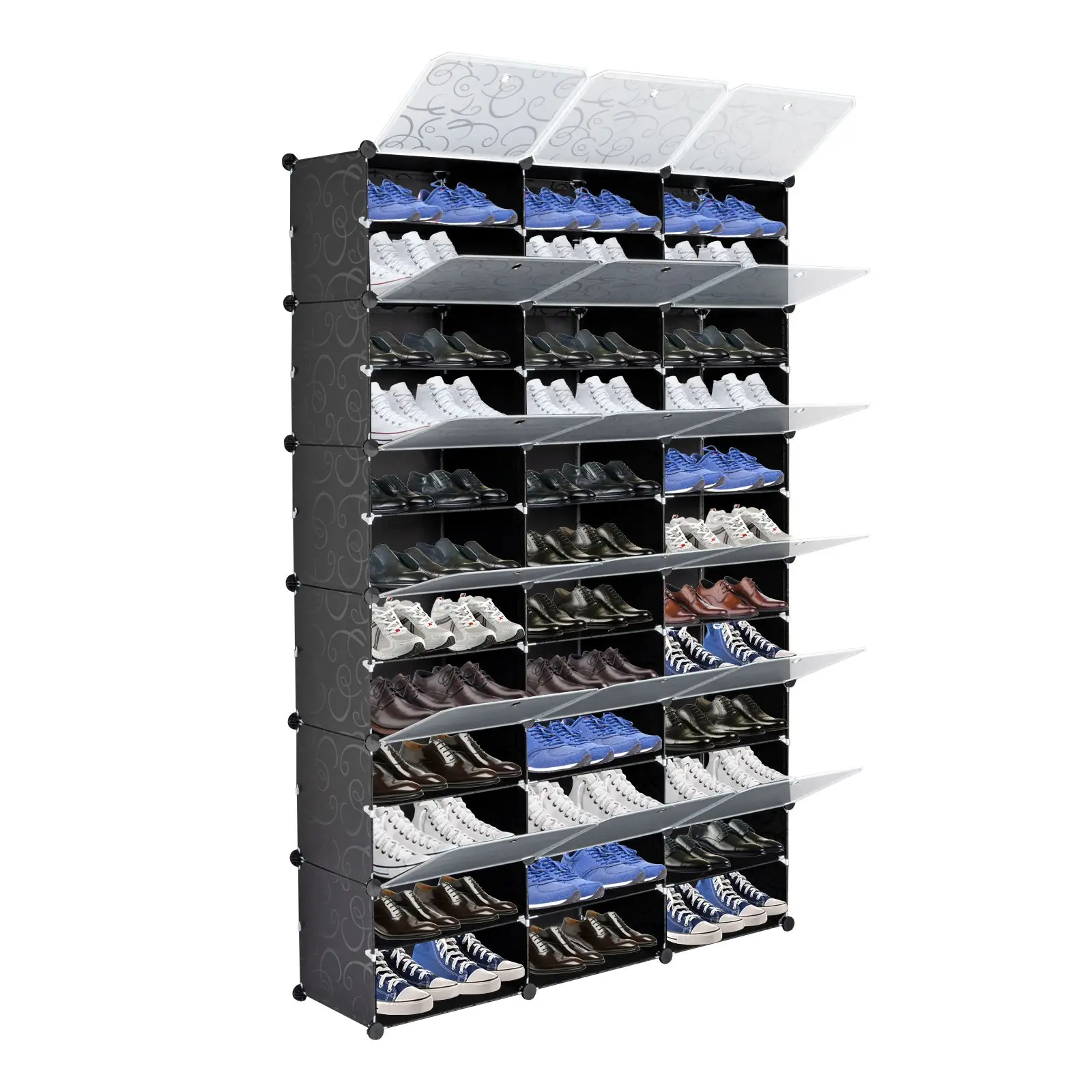 12-Tier Portable 72 Pair Shoe Rack Organizer 36 Grids Tower Shelf Storage Cabinet Stand Expandable for Heels, Boots, Slippers, B