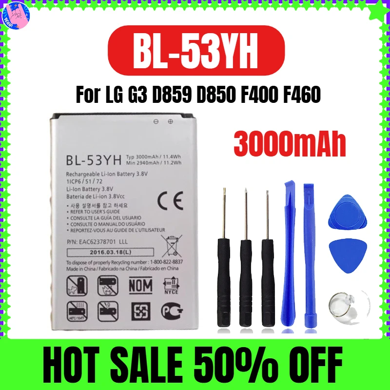

3000 мАч для LG G3 D859 D850 F400 F460 BL-53YH аккумулятор мобильного телефона