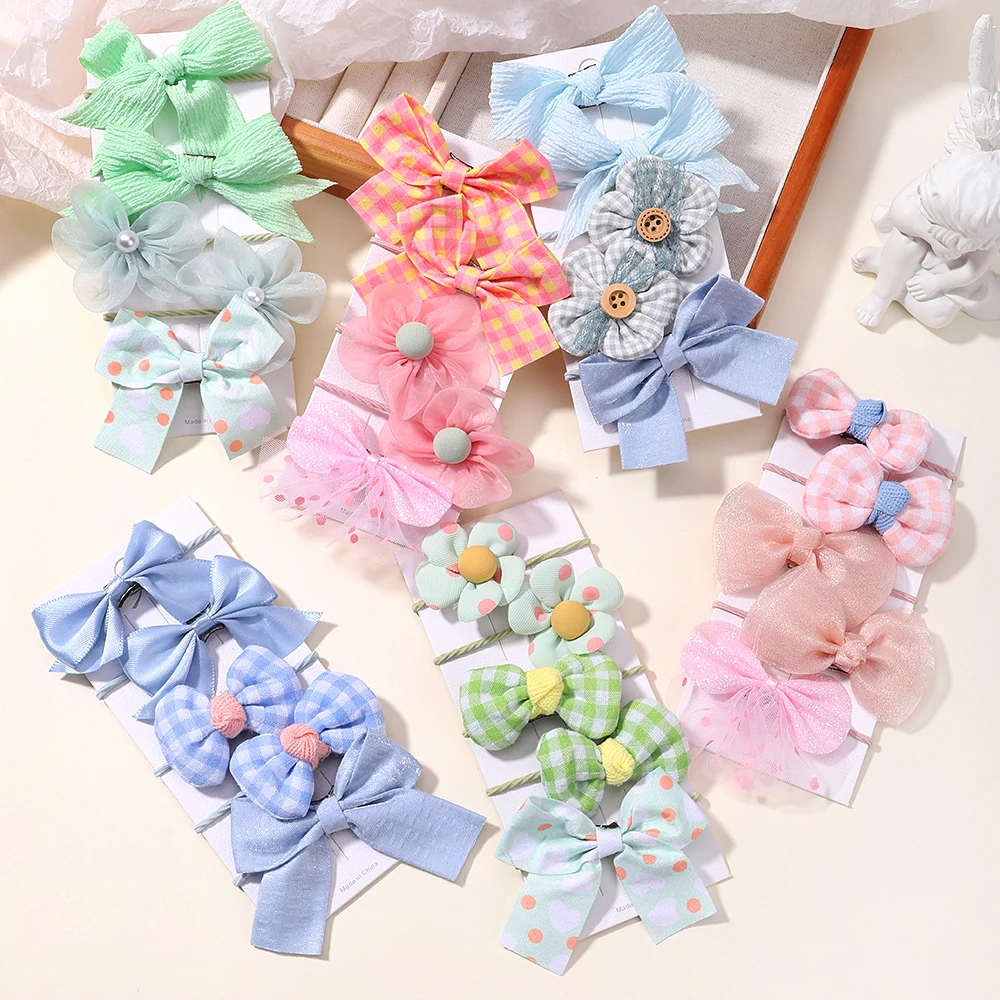 

10Pcs/Set Delicate Big Bows Hairband for Girl Lovely Splicing Elastic Hair Rope Sweet Colorful Rubber Band Kids Hair Accessories