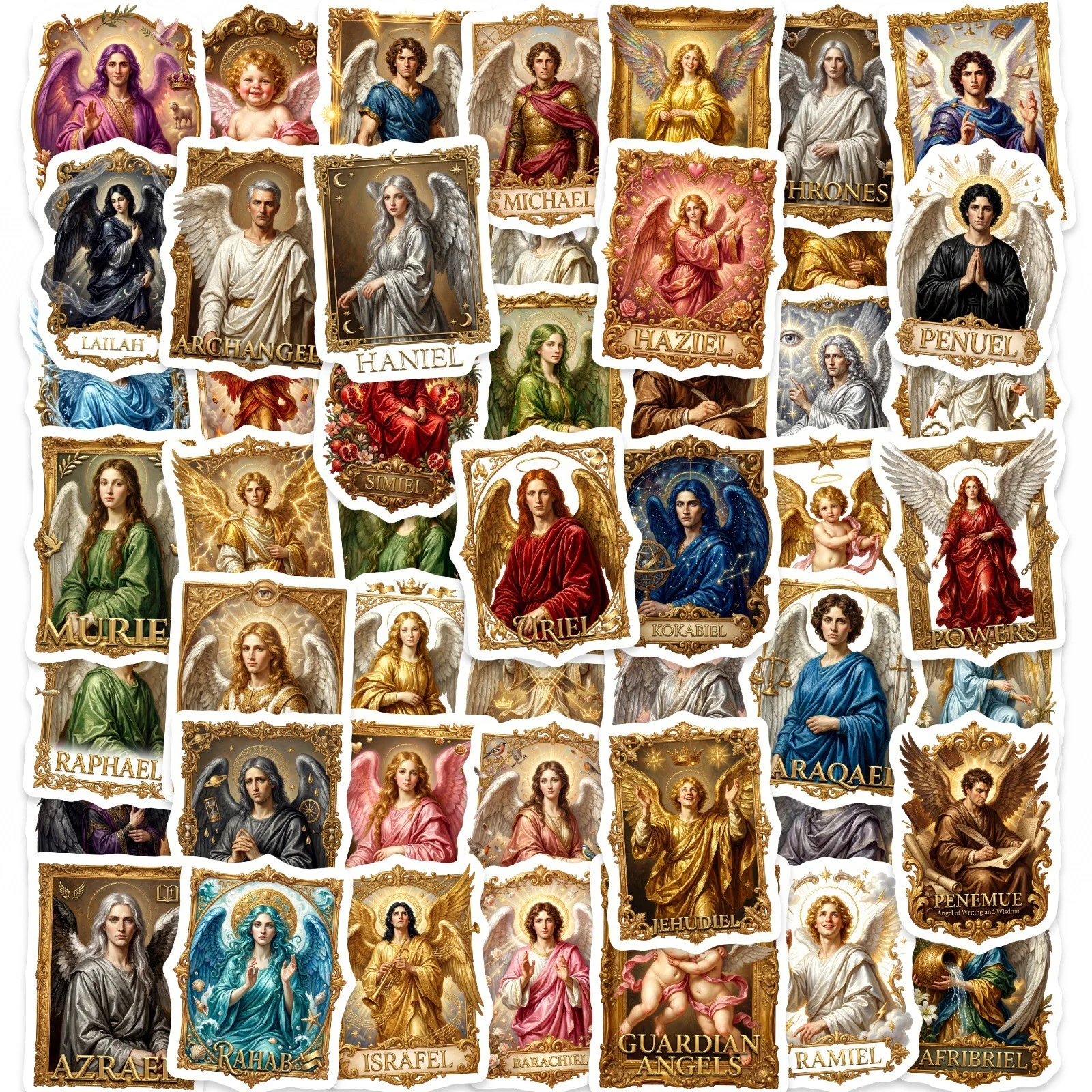 

50 Pcs Classical Renaissance Angel Stickers No Repeat for Suitcase Laptop Cup Scrapbook Phone Case Window Storage Box Decals