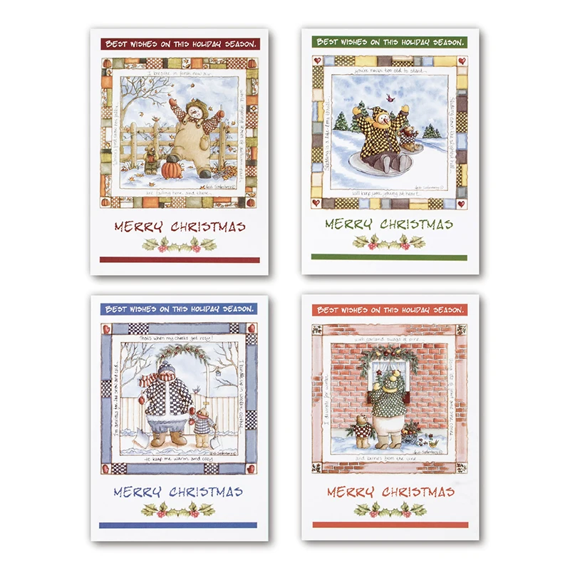 4Sheets/Set Christmas  PostCard Thank You Card Snowman Gift New Year Envelope Xmas Party Note COLOR MASH