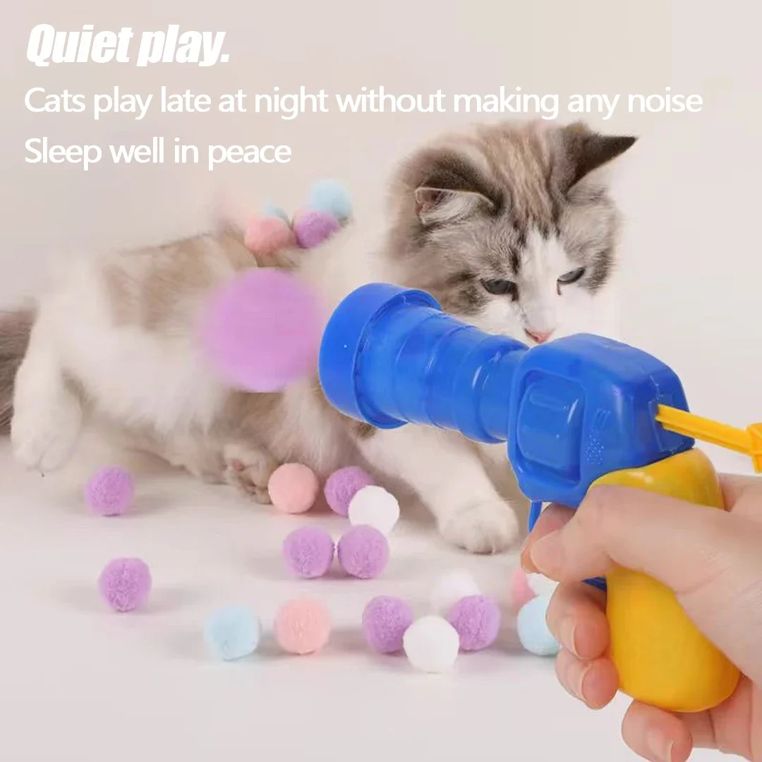 Cat Toys Interactive Stretch Plush Ball Toy Creative Mini Shooting Gun Game Pet Kitten Launch Training Toys Dog Supplies Home