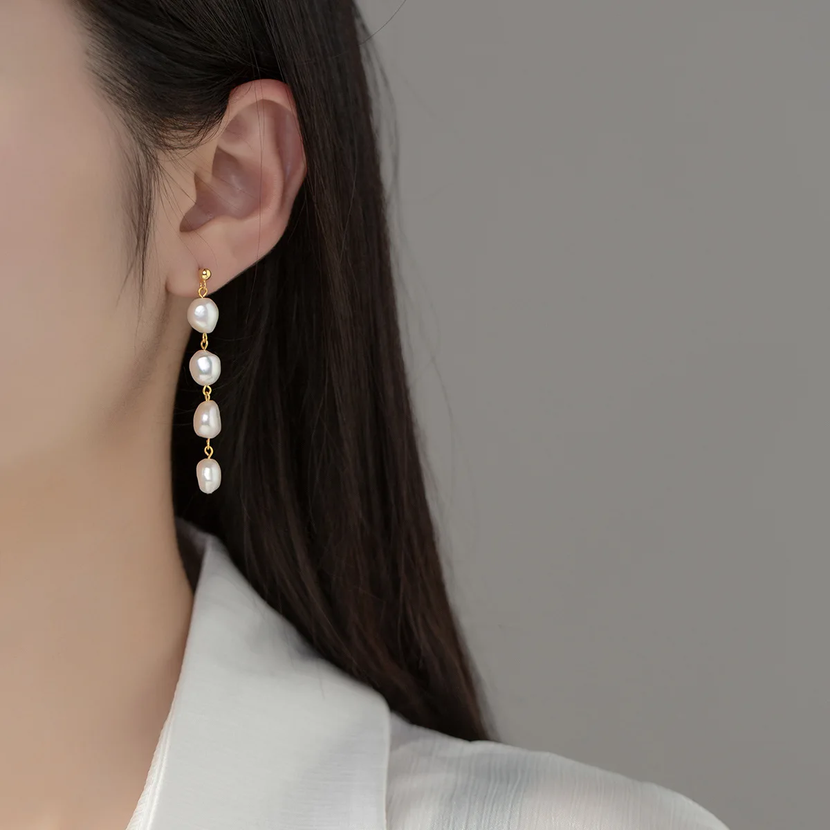 Neue Ankunft Trendy Große Barock Natürliche Süßwasser Perle 14K Gold Gefüllt Weibliche Lange Quasten Stud Ohrringe Schmuck Anti Allergie – Detail 3