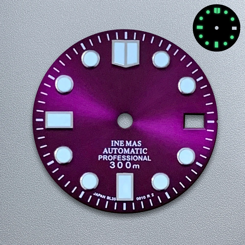 28.5mm S Logo Sunburst Enamel Dial Fit NH35/NH36/4R/7S Movement Green Luminous High-Quality Watch Modification Accessories