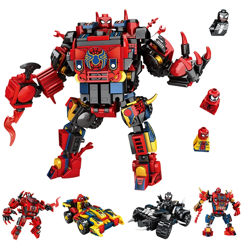 2024 Marvel Superhero Spiderman Venom Masacre Fit Mecha Building Blocks Kit Classic Movie Model Bricks Set Children Toys Gifts