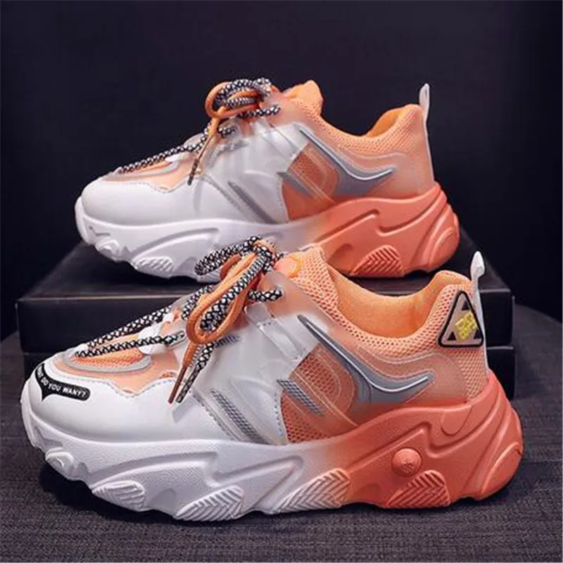 Casual Sneakers Women Rainbow Color Matching Fashion Chunky Shoes Mesh Breathable Comfortable Lightweight Running Shoes Big Siz
