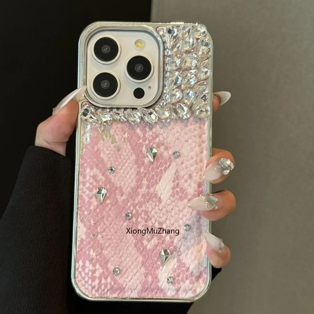 Pink Mermaid Scales Pattern Luxury Rhinestone Custom for Iphone 13Pro Max 15Pro 12Pro 14 Pro Max Diamonds Shockproof Phone Case