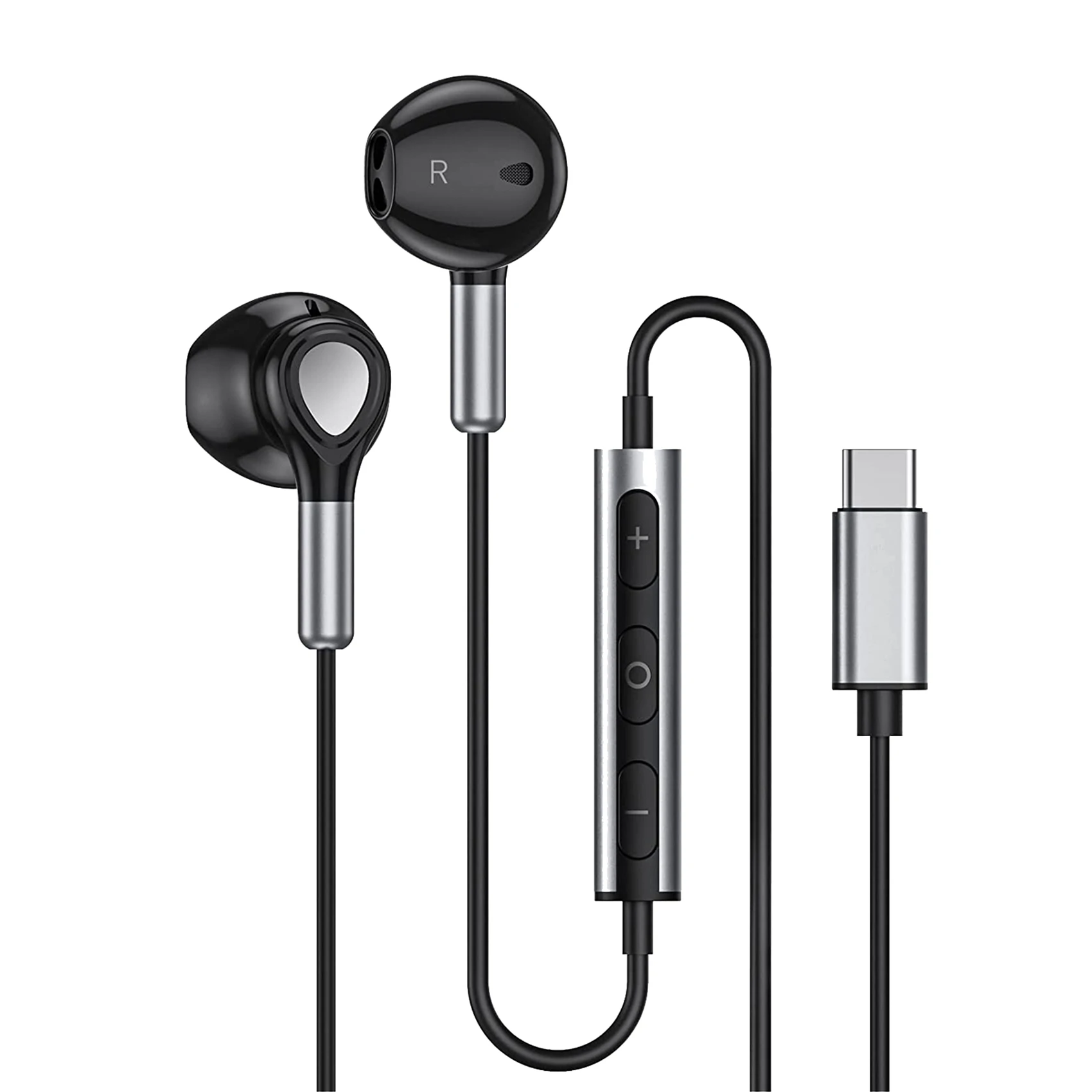 #844L USB C Headphones, In-Ear Headset with Microphone and Volume Control (Silver black)