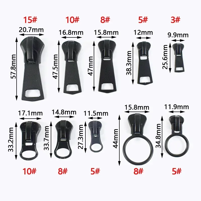 Meetee 10Pcs 3# 5# 8# 10# 15# Zipper Sliders for Resin Zips Clothes Jacket Zippers Head Repair Kit DIY Sewing Zip Slider Puller