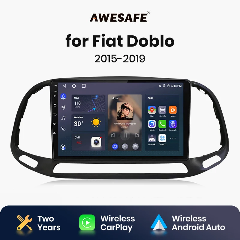 AWESAFE Wireless CarPlay Android Auto Car Radio for Fiat Doblo 2015 2016 2017 2018 2019 Android 13 Car Intelligent Systems 2 din