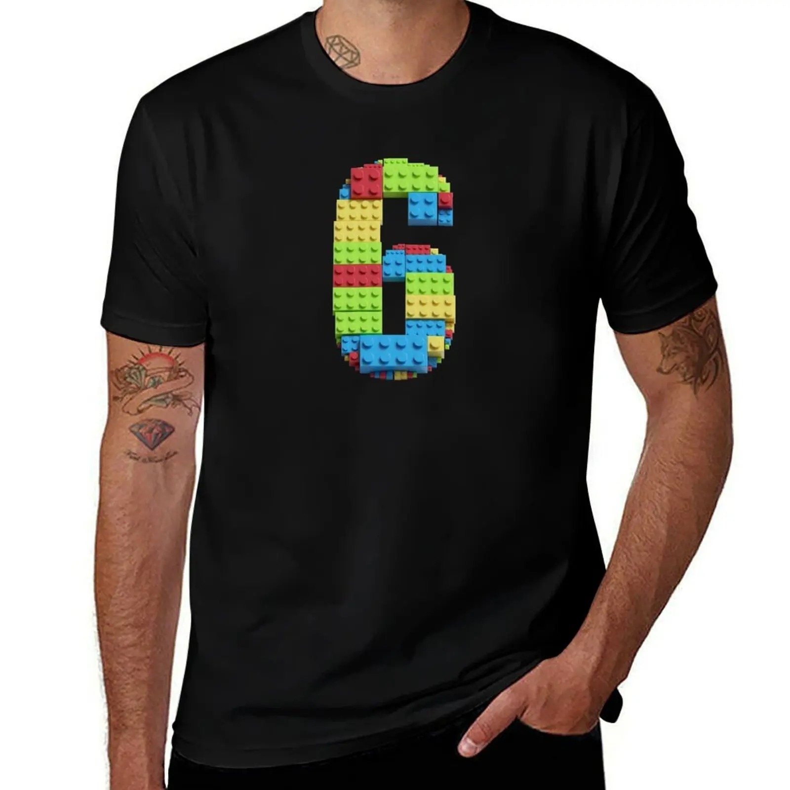 

Number 6 Built From Plastic Building Bricks - Primary Colors T-Shirt anime tshirt t shirts cotton 100% T-Shirt