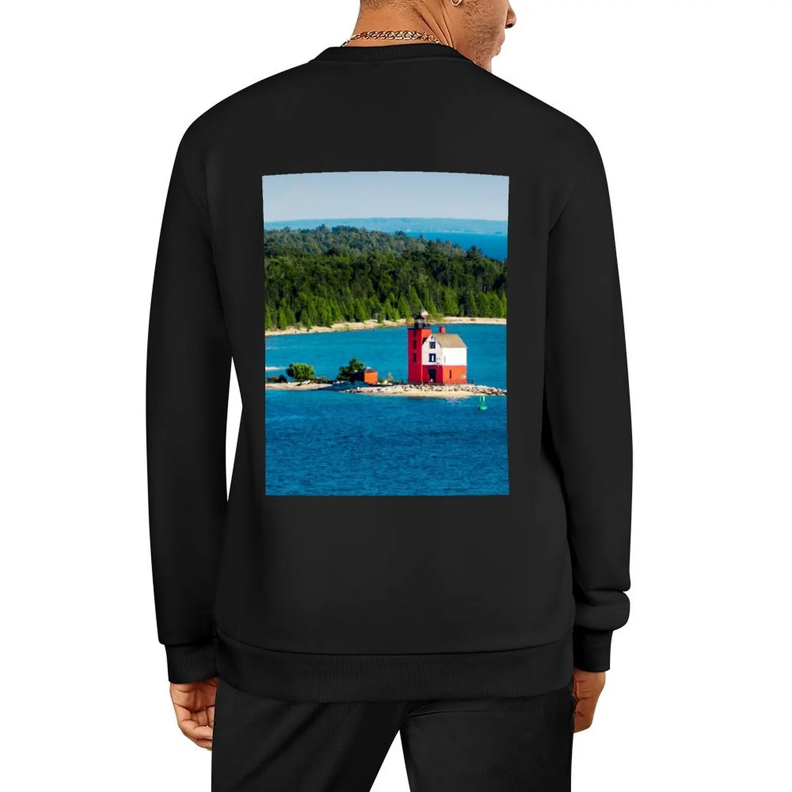 

Round Island Light watching over Lake Michigan on Mackinac Island Pullover autumn jacket men winter clothes hoody