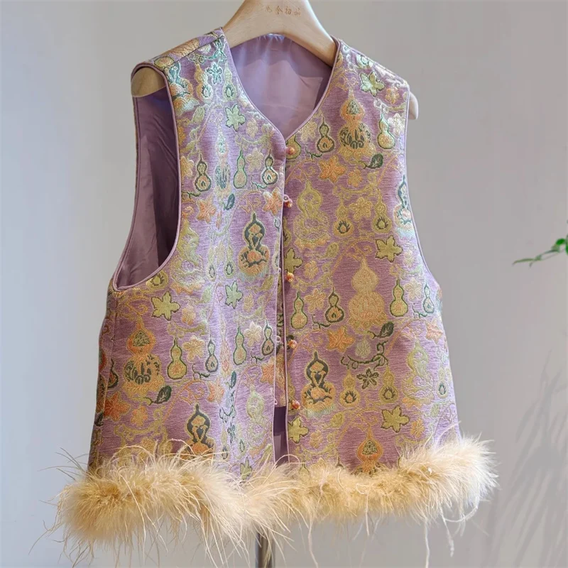 

Women's Vest Women's Jackets New Advanced Sense Cotton Loose Cardigan Vest Women Wear Purple Vest for Spring and Autumn Warmth