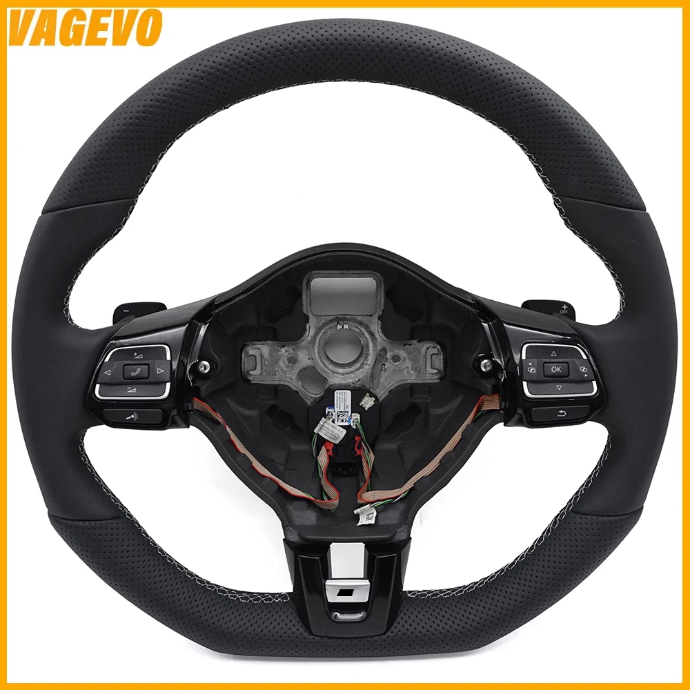 

For VW Golf 6 MK6 GTI R 2009-2013 Polo GTI Tiguan Passat R-Line R LOGO Grey stitched paint black multifunction steering wheel