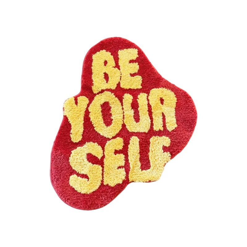 LAKEA Letter Tufted Rug, Irregular Shaped Non-Slip Mat, Funky Motivational Typography Style for Bedroom